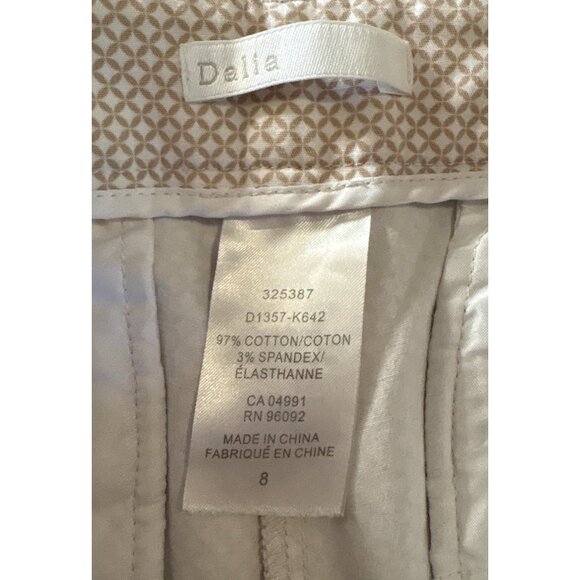 Dalia Ankle Pants Womens Beige Geometric Pattern Size 8 Cotton Spandex Pockets - Picture 5 of 8